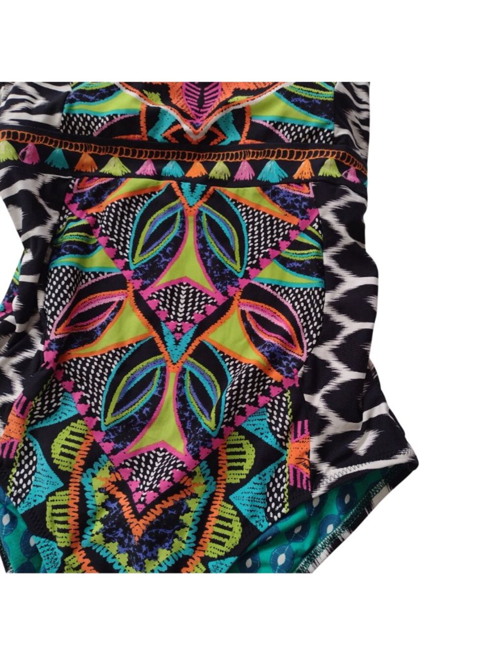 Trina Turk Africana High Neck Swimsuit M Colorful Printed High Leg One Piece - Picture 5 of 11